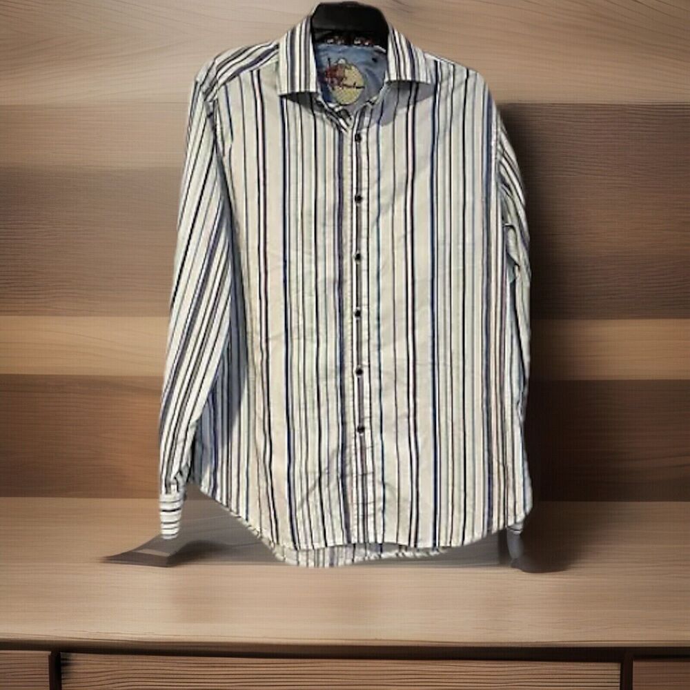 Robert Graham Mens Stripe Long Sleeve Button Up Shirt Multi-Color Classic Size M